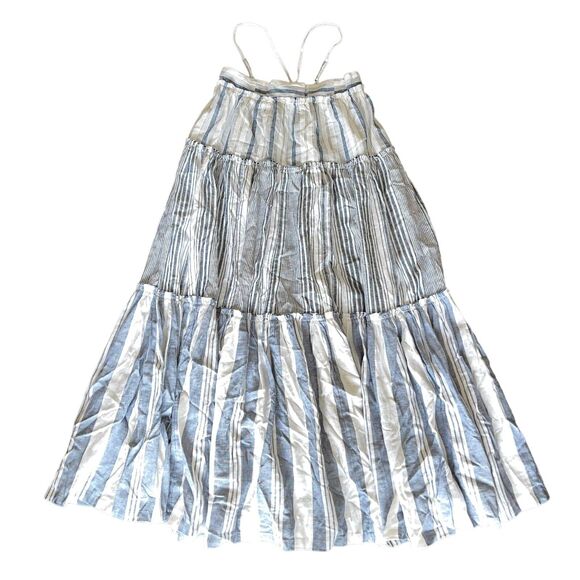 J Crew NWT Chambray Cover-up Dress S Small Midi Tiered Linen Blue White New Boho - Picture 3 of 11